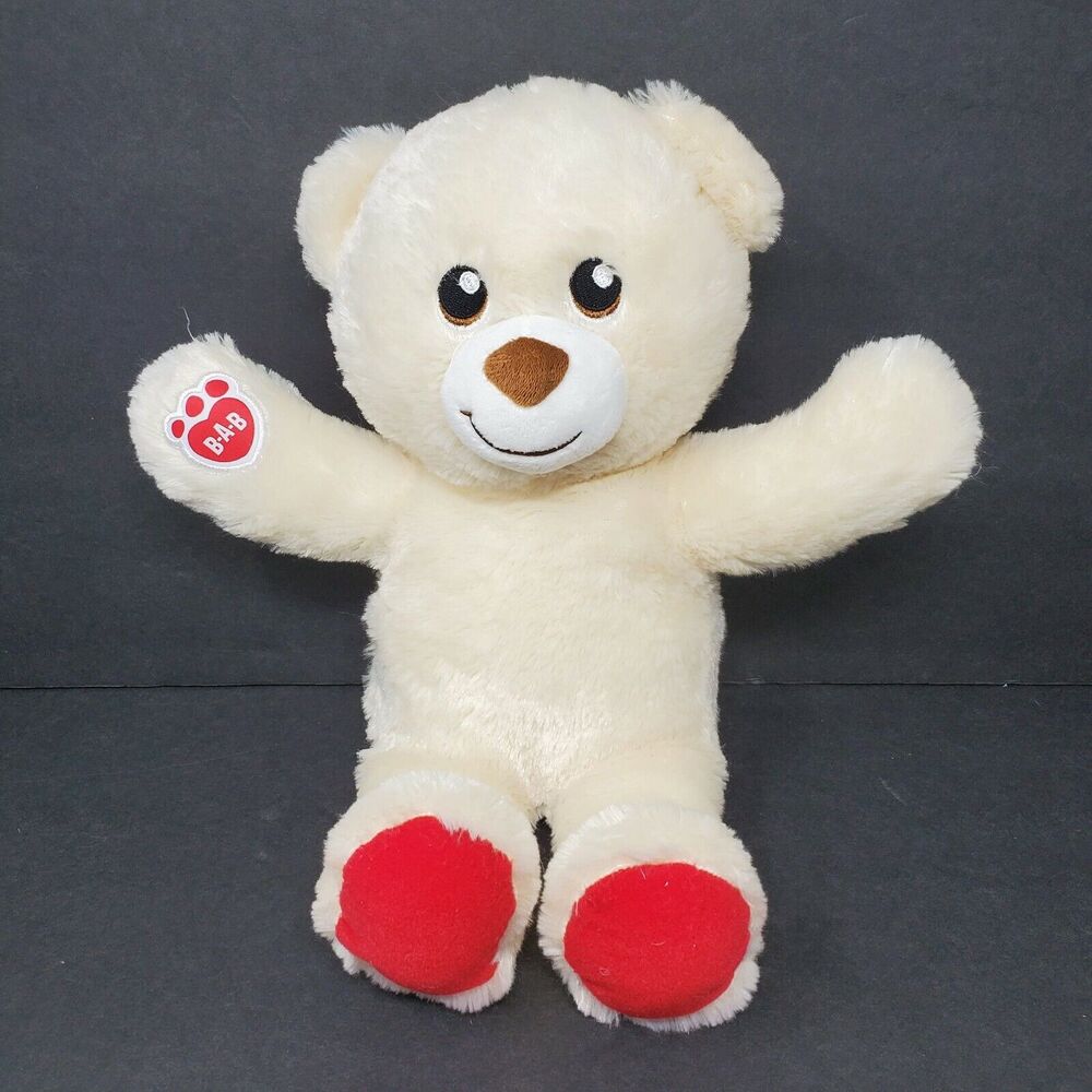 Build A Bear Workshop 15" Teddy Bear Plush Stuffed Animal White Red Feet Softie